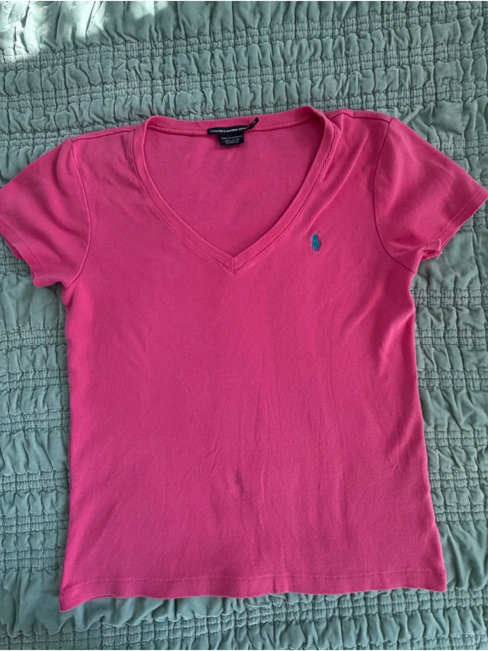Ralph Lauren Hot Pink V-Neck Short Sleeve Tee-XL